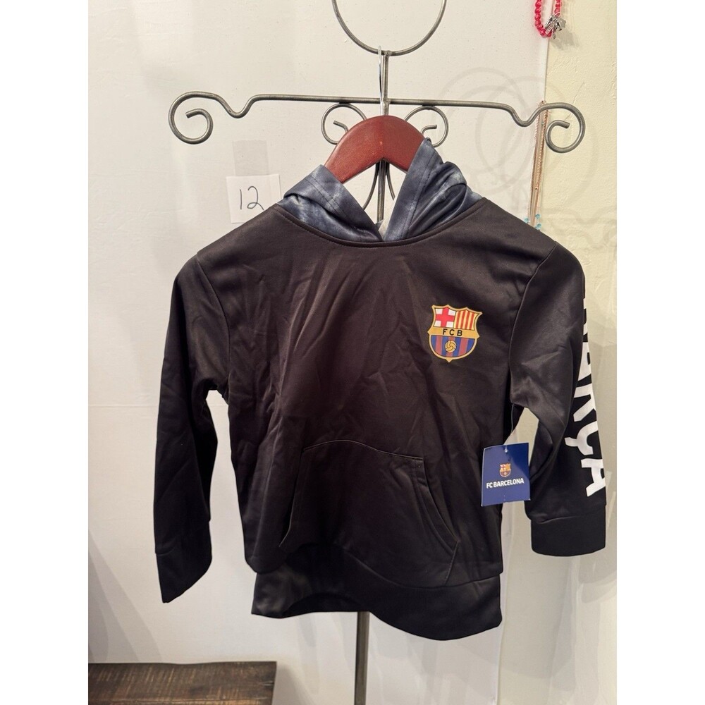 FC Barcelona Youth Hoodie Black Tie Dye Hood Pullover Sweatshirt Size Small NWT